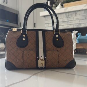 L.A.M.B. by Gwen Stefani Mandeville Brown and Black Leather Handbag RARE